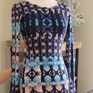 Women's bodycon dress blue Aztec print